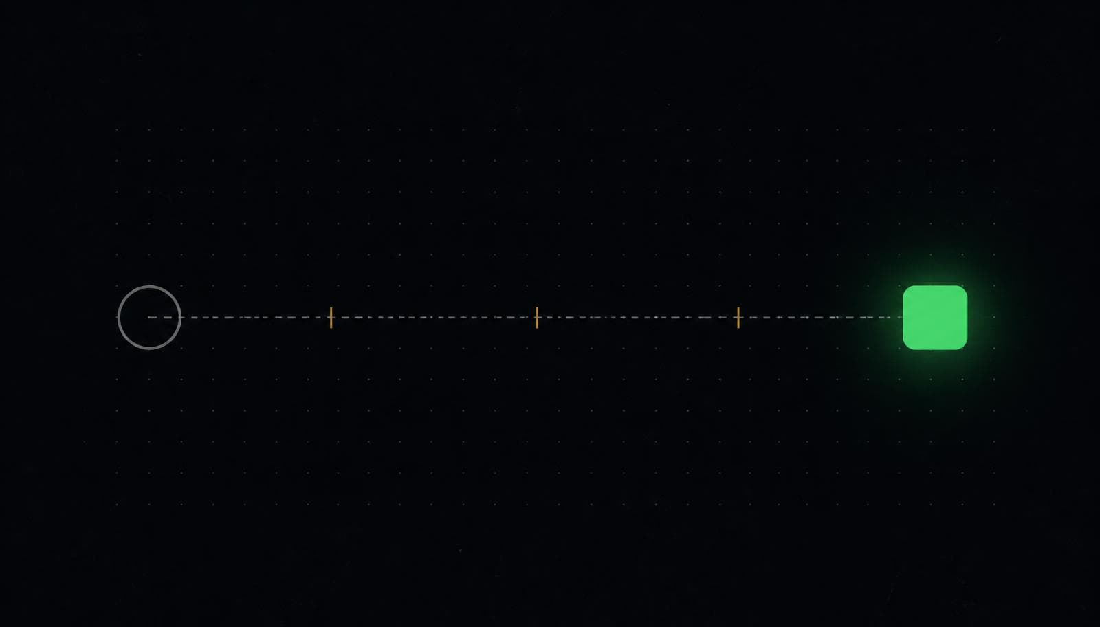 Abstract artwork of a dashed path resolving into a green pushed state
